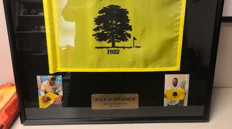Proceeds from this autographed Kyle Schwarber flag from Wildwood Golf Club will benefit the 'Middie Way Baseball' program. SUBMITTED PHOTO