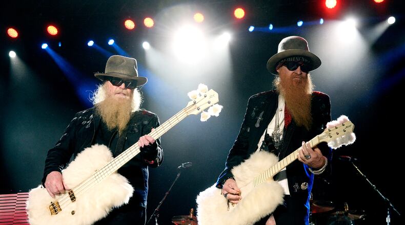 INDIO, CA - APRIL 25:  Musicians Dusty Hill (L) and Billy Gibbons of ZZ Top perform onstage during day two of 2015 Stagecoach, California's Country Music Festival, at The Empire Polo Club on April 25, 2015 in Indio, California.  (Photo by Frazer Harrison/Getty Images for Stagecoach)