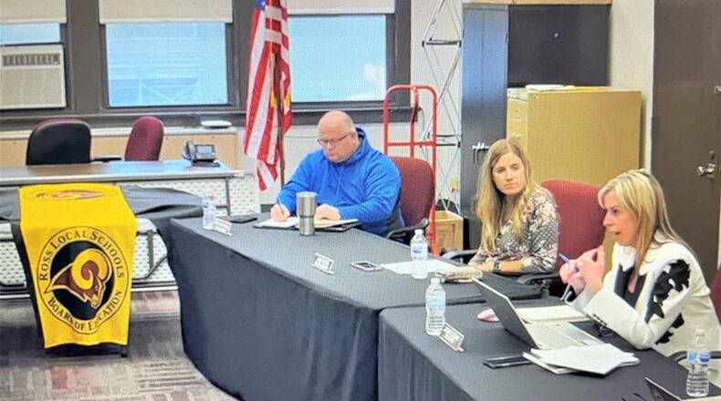 The coming weeks will be a pivotal as Ross Schools approaches a May election in its third consecutive attempt to persuade voters to raise local school taxes to avoid partial state takeover of the financially struggling district. The 2,800-student school system has already seen $1.8 million in budget cuts in the last two years and faces another $600,000 or more in reductions going into next school year, said Ross Treasurer Jenni Logan (right) during a Monday school board work session. (Photo By Michael D. Clark\Journal-News)