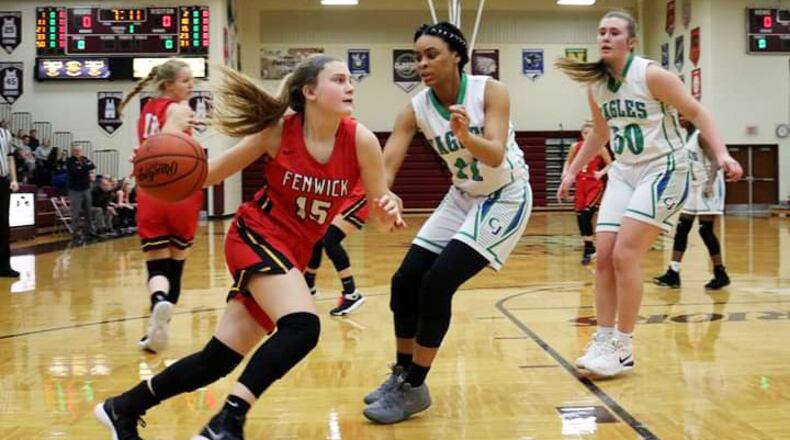 Fenwick’s Hannah Beckman (15) drives to the hoop. CONTRIBUTED PHOTO BY TERRI ADAMS