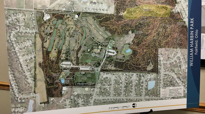 The nearly completed Harbin Park master plan shows many new and renovated features, including a new entrance, amphitheater and playground area. Implementation will be over the course of 10 to 15 years, according to city officials.
