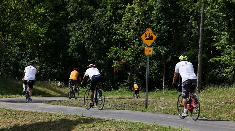 The Great Miami River Trail Timberhill extension opened Friday, Aug. 12, 2022. The trail extended through to the Rentschler Forest MetroPark Timberhill area. NICK GRAHAM/STAFF