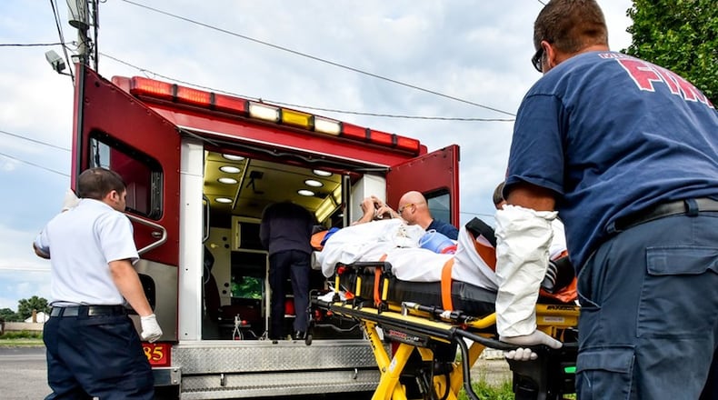 Middletown will be using CARES Act funds to purchase a new Stryker power load cot system and other equipment for its ambulance fleet. FILE PHOTO
Middletown is reported a 49 percent in heroin overdoses in 2018 over 2017. FILE PHOTO In this June 2017 file photo, Middletown paramedics and police officers responded to a drug overdose. Rapid response teams that contact recent overdose victims and help connect them with treatment are being funded across Ohio by 21st Century Cures Act money. NICK GRAHAM/STAFF