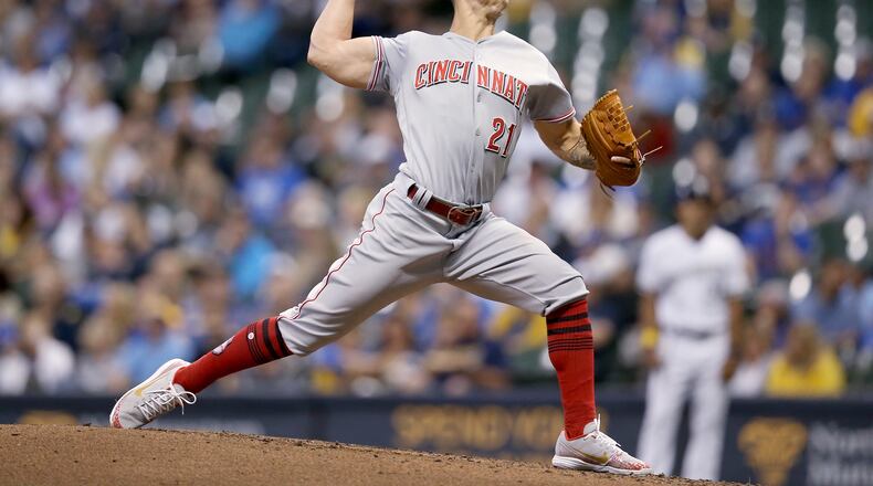 MILWAUKEE, WI - SEPTEMBER 18: Michael Lorenzen #21 of the Cincinnati Reds pitches in the second inning against the Milwaukee Brewer sat Miller Park on September 18, 2018 in Milwaukee, Wisconsin. (Photo by Dylan Buell/Getty Images)