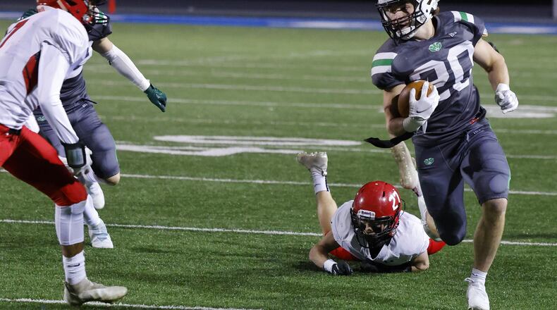 Badin running back Jack Walsh carries the ball during their 17-0 win over Lima Shawnee in their regional quarterfinals football playoff game Friday, Nov. 5, 2021 at Hamilton’s Virgil M. Schwarm Stadium. NICK GRAHAM / STAFF