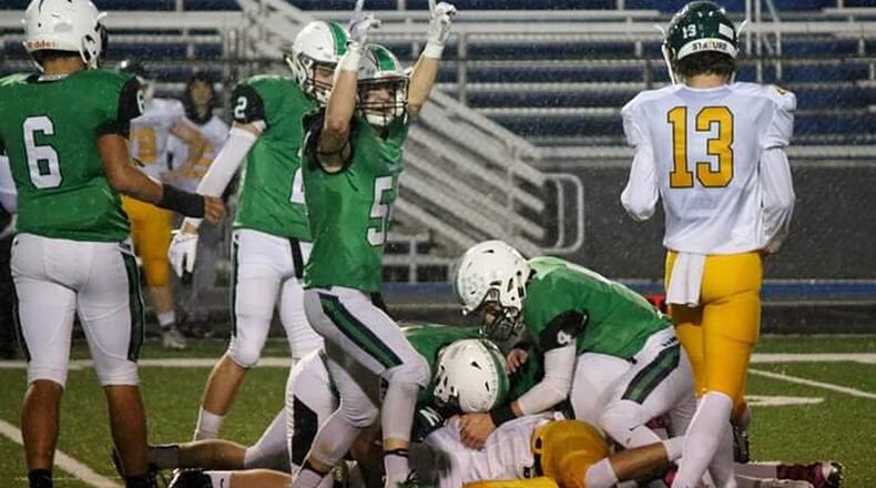 The Badin Rams had many positive moments like this one Friday night in a 48-6 triumph over McNicholas at Virgil Schwarm Stadium in Hamilton. CONTRIBUTED PHOTO BY TERRI ADAMS