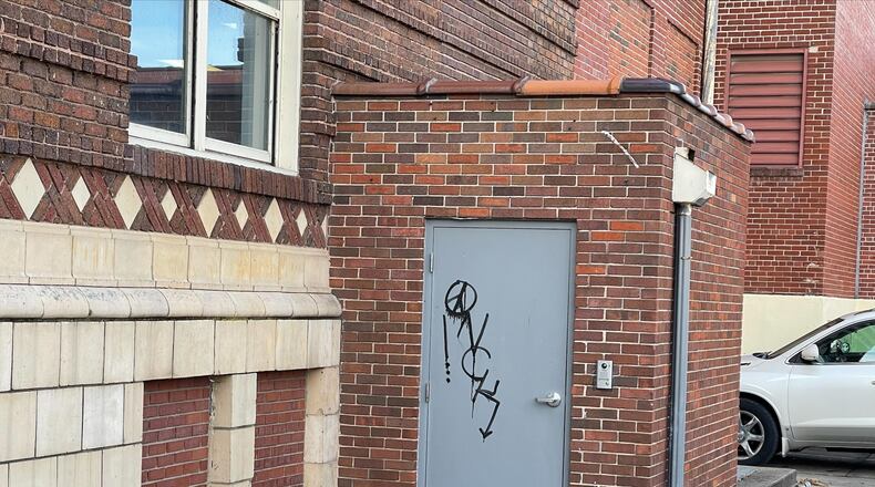 Graffiti is seen at the Hamilton Central YMCA.