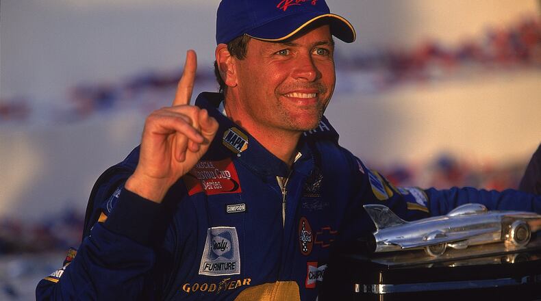 A close up of Michael Waltrip who drives the #15 Chevy Monte Carlo for Dale Earnhardt Inc. as he poses with his trophy during the Daytona 500 Speedweeks, part of the NASCAR Winston Cup Series at the Daytona International Speedway in Daytona, Florida.Mandatory Credit: Jamie Squire /Allsport