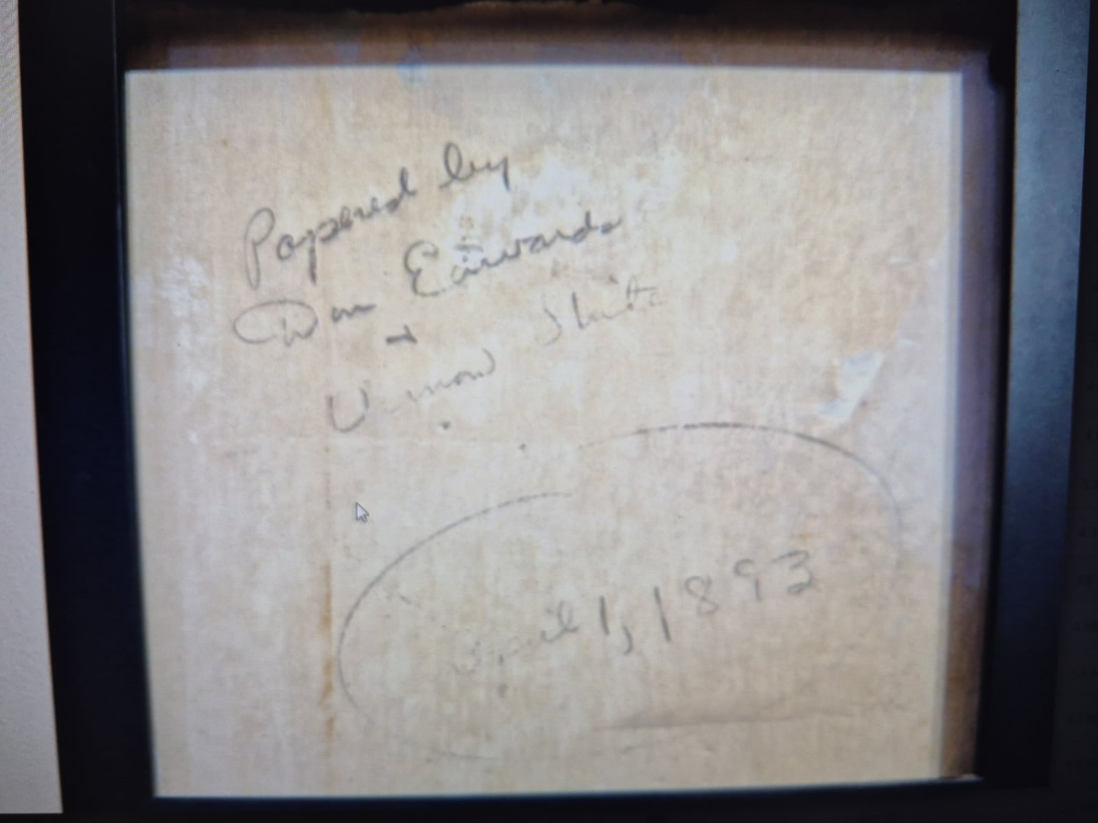 Signatures from late 19th century owners of 205 Oxford Road in Franklin were uncovered when wallpaper was removed in one of the bedrooms. The signatures have been preserved and framed. CONTRIBUTED