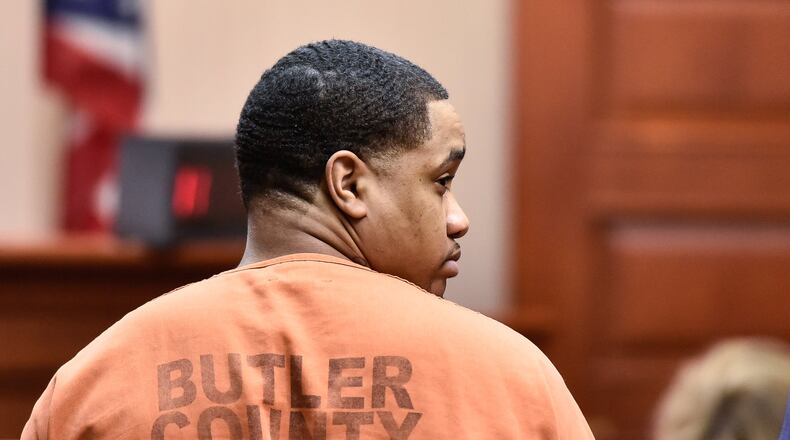 Michael Grevious II — charged in the 2016 drive-by shooting that killed two men in Hamilton — was in Butler County Common Pleas Court today, Nov. 3. His death penalty trial has been continued. NICK GRAHAM/STAFF