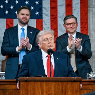 President Donald Trump delivers the State of the Union address to a joint session of Congress in the House chamber at the U.S. Capitol in Washington, Tuesday, Feb. 24, 2026. (Kenny Holston/The New York Times via AP, Pool)