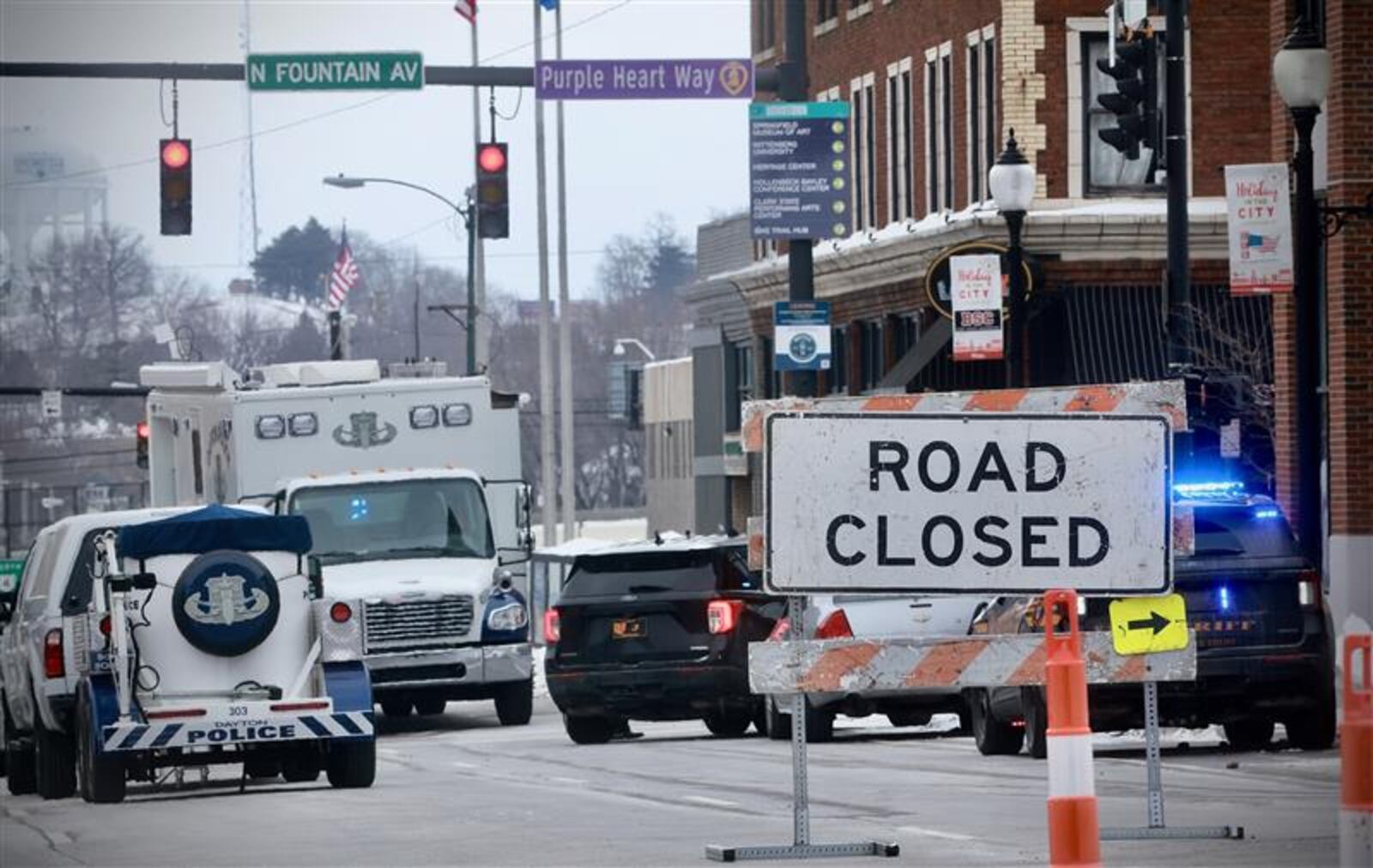 Bomb threats to several county offices in downtown Springfield and suspicious packages prompted evacuations and heavy police presence Monday, Feb. 9, 2026. Contributed photo Buck Creek Photography