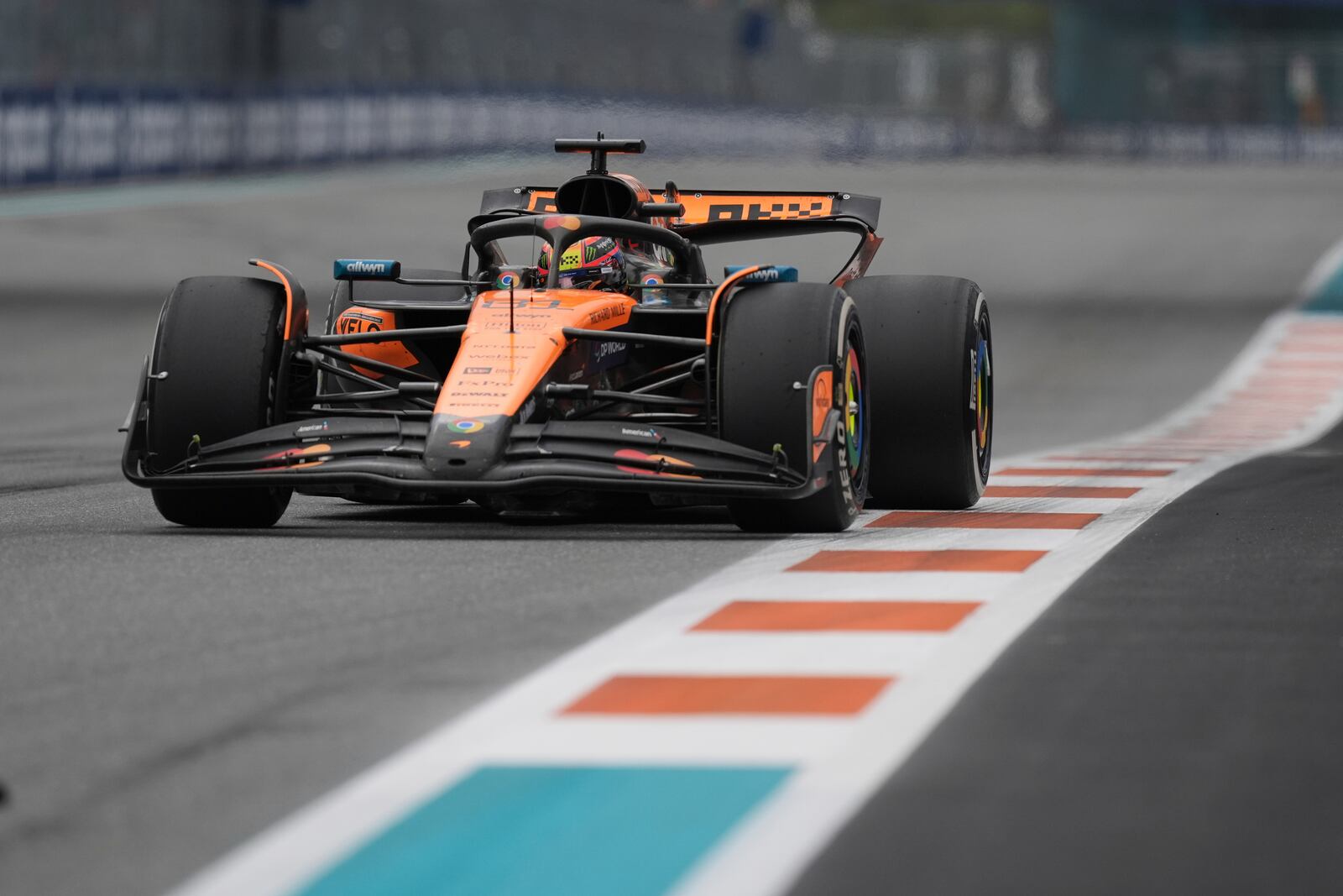 McLaren driver Oscar Piastri of Australia races during the Formula One Miami Grand Prix auto race Sunday, May 4, 2025, in Miami Gardens. Fla. (AP Photo/Rebecca Blackwell)