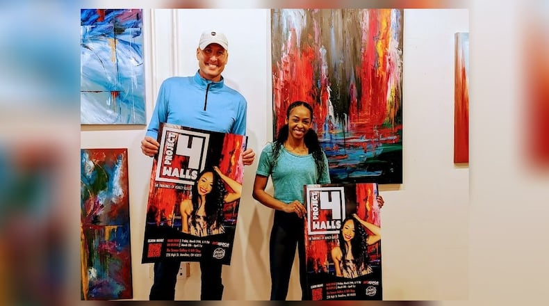 "Project 4 Walls: The Paintings of Ashley Butler" opens at The Strauss Gallery in Hamilton on March 24. Butler, the artist, is on the right, seen with Strauss manager David Stark. CONTRIBUTED