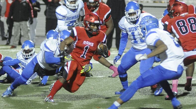 Trotwood’s Ra’veion Hargrove (with ball) is the D-III co-offensive player of the year. MARC PENDLETON / STAFF