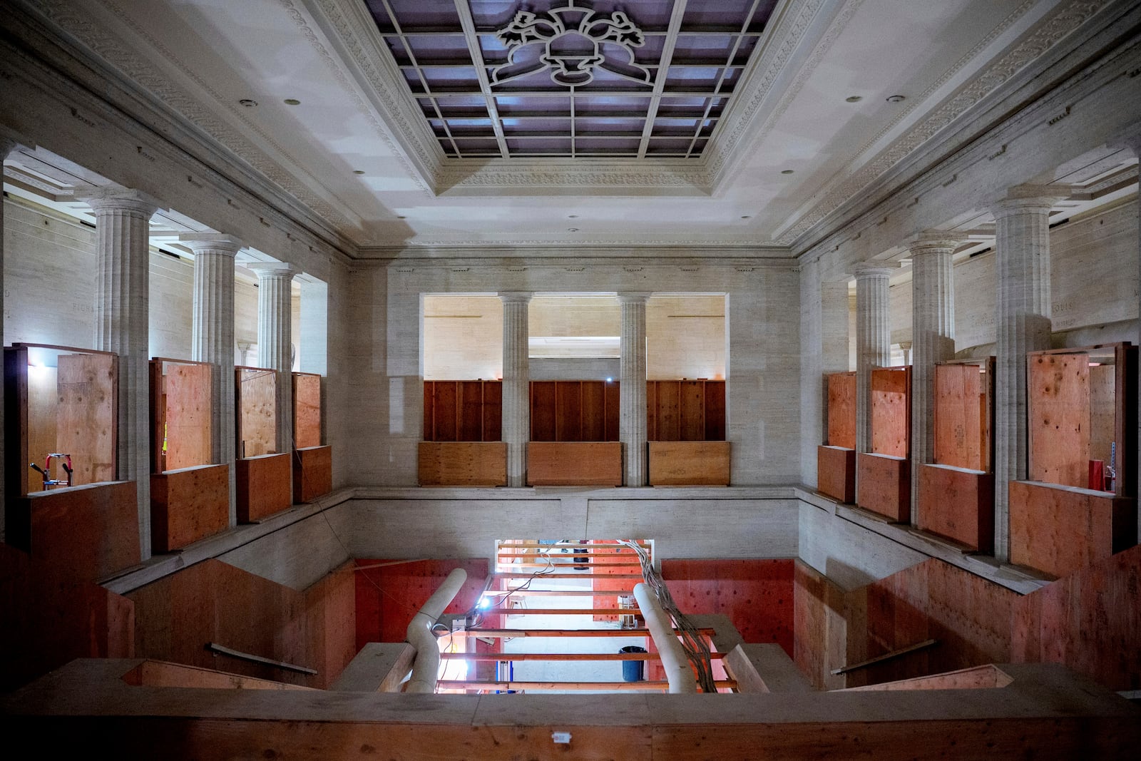 The grand atrium of the Federal Reserve is pictured, Thursday, July 24, 2025, in Washington. (Andrew Harnik/Pool Photo via AP)