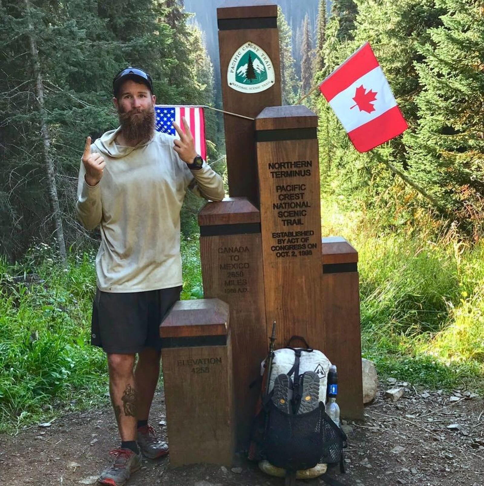 Matt Fox poses at the Northern Terminus of Pacific Crest Trail on the U.S./Canadian Border on Sept. 2, 2019. SUBMITTED PHOTO