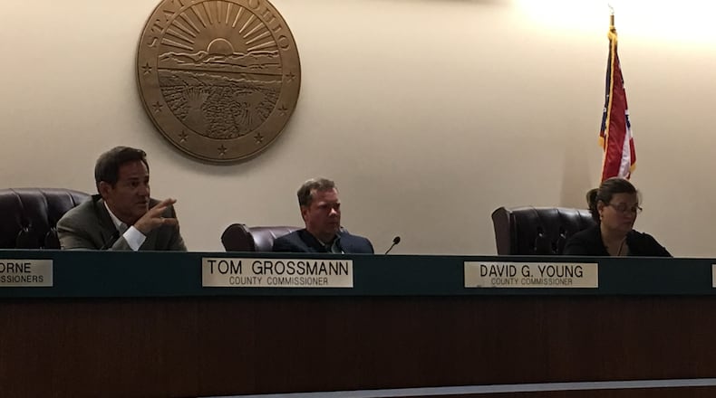 Warren County Commissioner Tom Grossmann, at left, is running for re-election in the May primary. Former State Rep. Ron Maag has filed to contest Grossmann’s re-election. At right is Shannon Jones, whom Maag backed two years ago after pulling petitions to run for this seat on the commission. Jones and Maag faced term limits in their state offices.They were discussing plans for a new county jail.