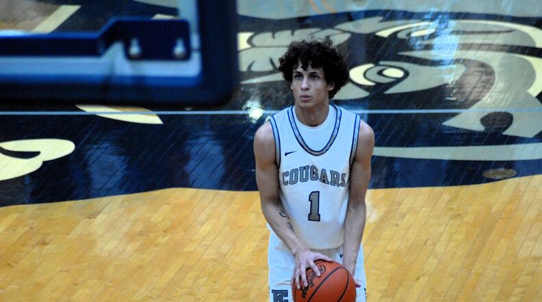 Edgewood's Jaylen Barry (1) eyes the basket during a free throw attempt against Talawanda on Tuesday night. Chris Vogt/CONTRIBUTED