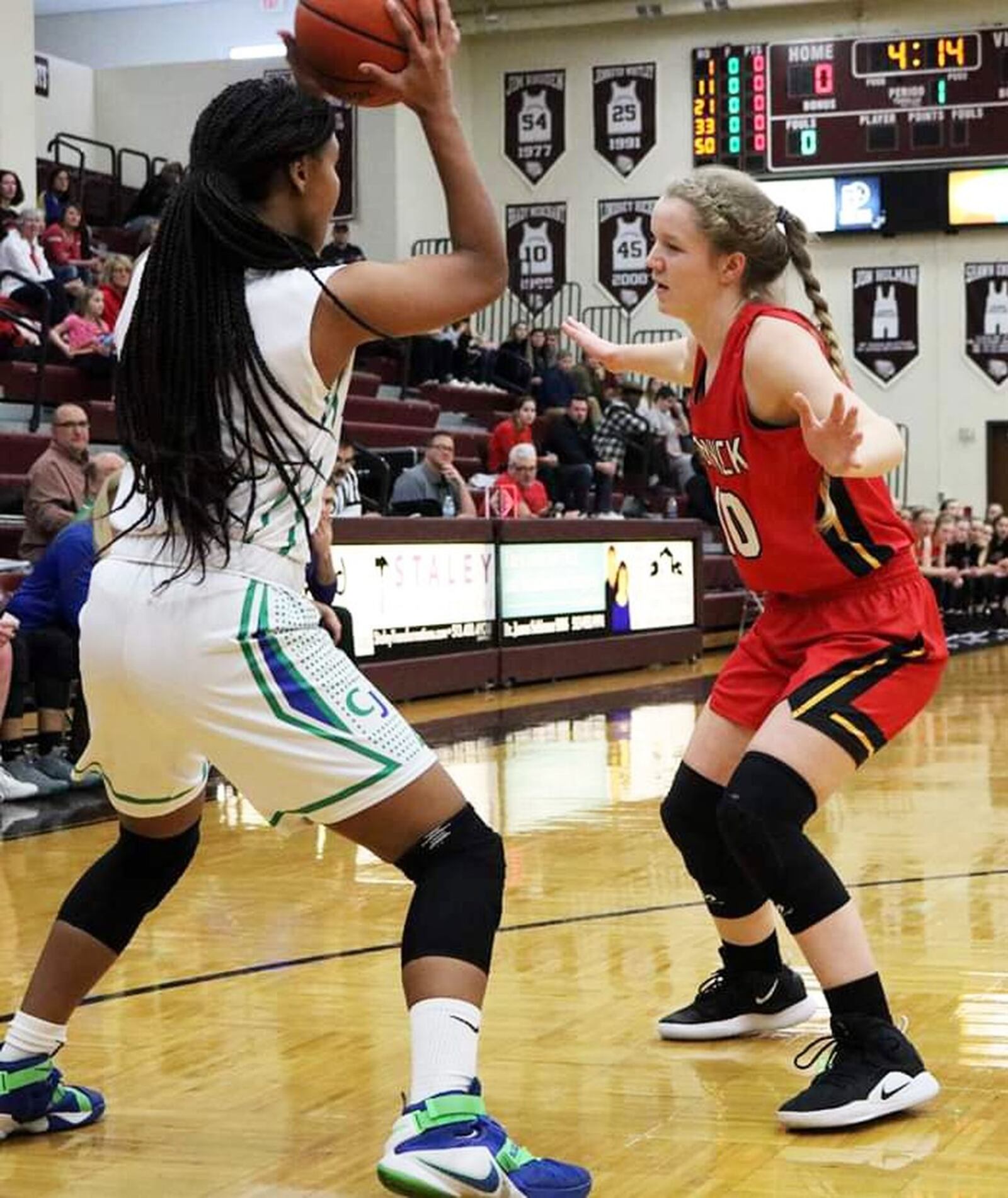 Fenwick’s Rachel Tebbe (10) puts in some defensive work during Saturday afternoon’s Division II sectional opener against Chaminade Julienne at Lebanon. Fenwick won 38-35. CONTRIBUTED PHOTO BY TERRI ADAMS