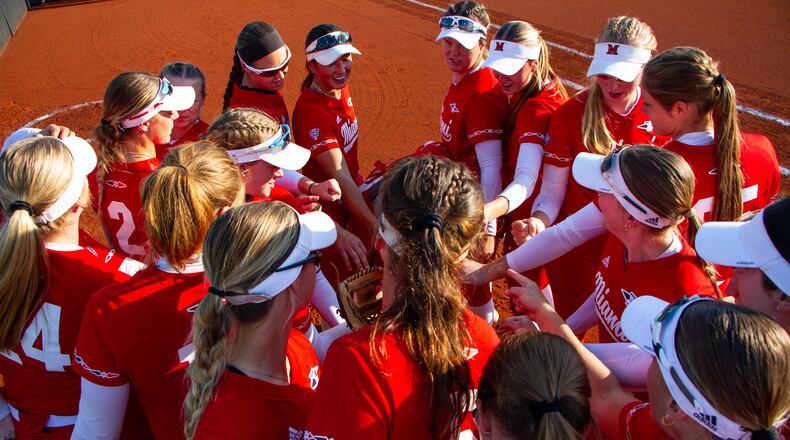The Miami University softball team won two games Saturday to advance to the NCAA regional finals today vs. host Northwestern. The RedHawks must beat the Wildcats twice today to advance. Will Corey/Miami Athletics photo