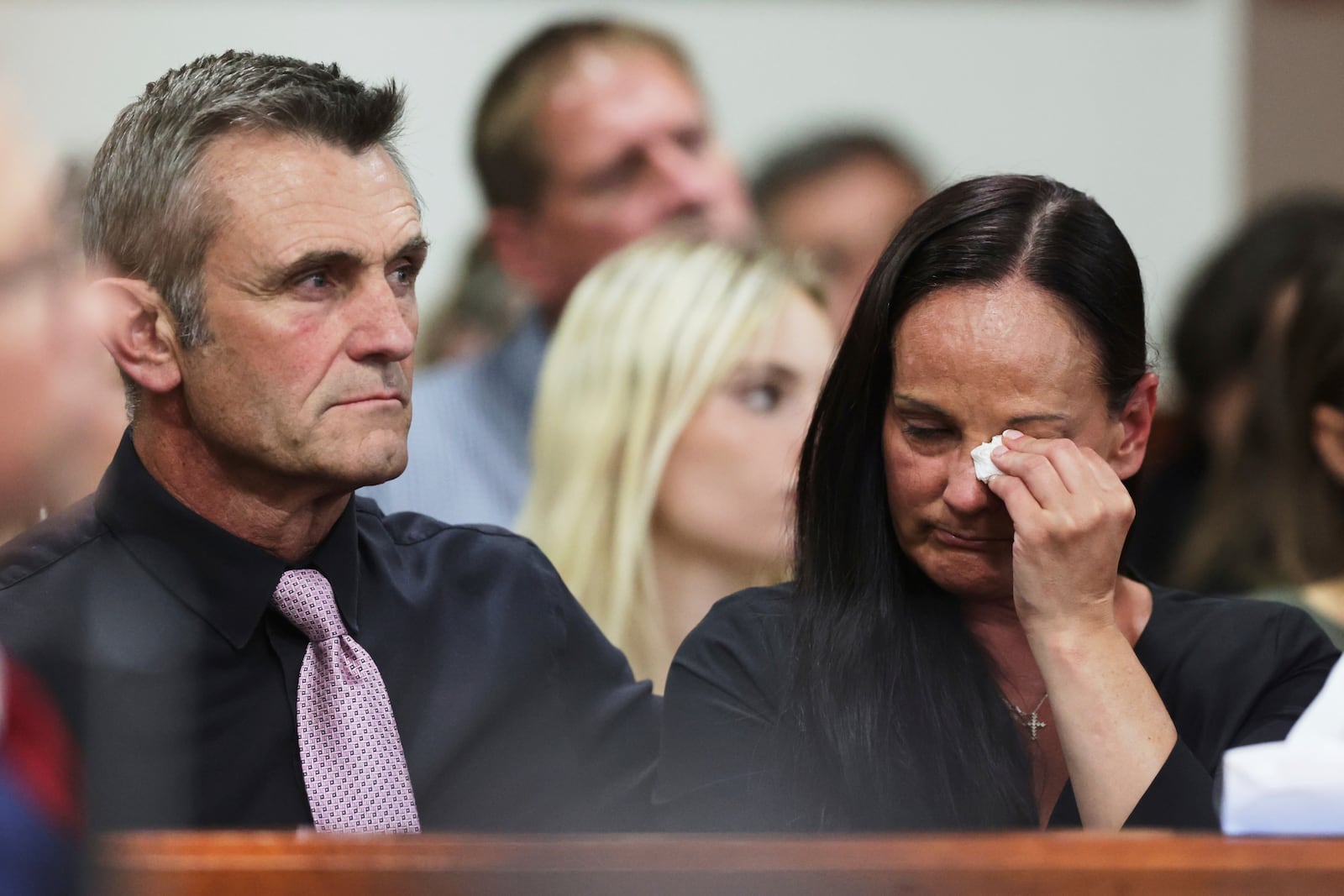 Cara Northington, mother of victim Xana Kernodle wipes a tear at the sentencing hearing of Bryan Kohberger at the Ada County Courthouse, Wednesday, July 23, 2025, in Boise, Idaho, for brutally stabbing four University of Idaho students to death nearly three years ago. (AP Photo/Kyle Green, Pool)