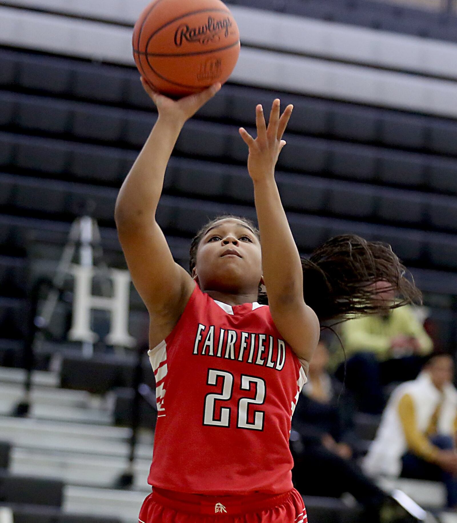 Fairfield guard Journee Hicks puts in two of her points against Withrow during Division I sectional play Saturday afternoon at Lakota East. CONTRIBUTED PHOTO BY E.L. HUBBARD