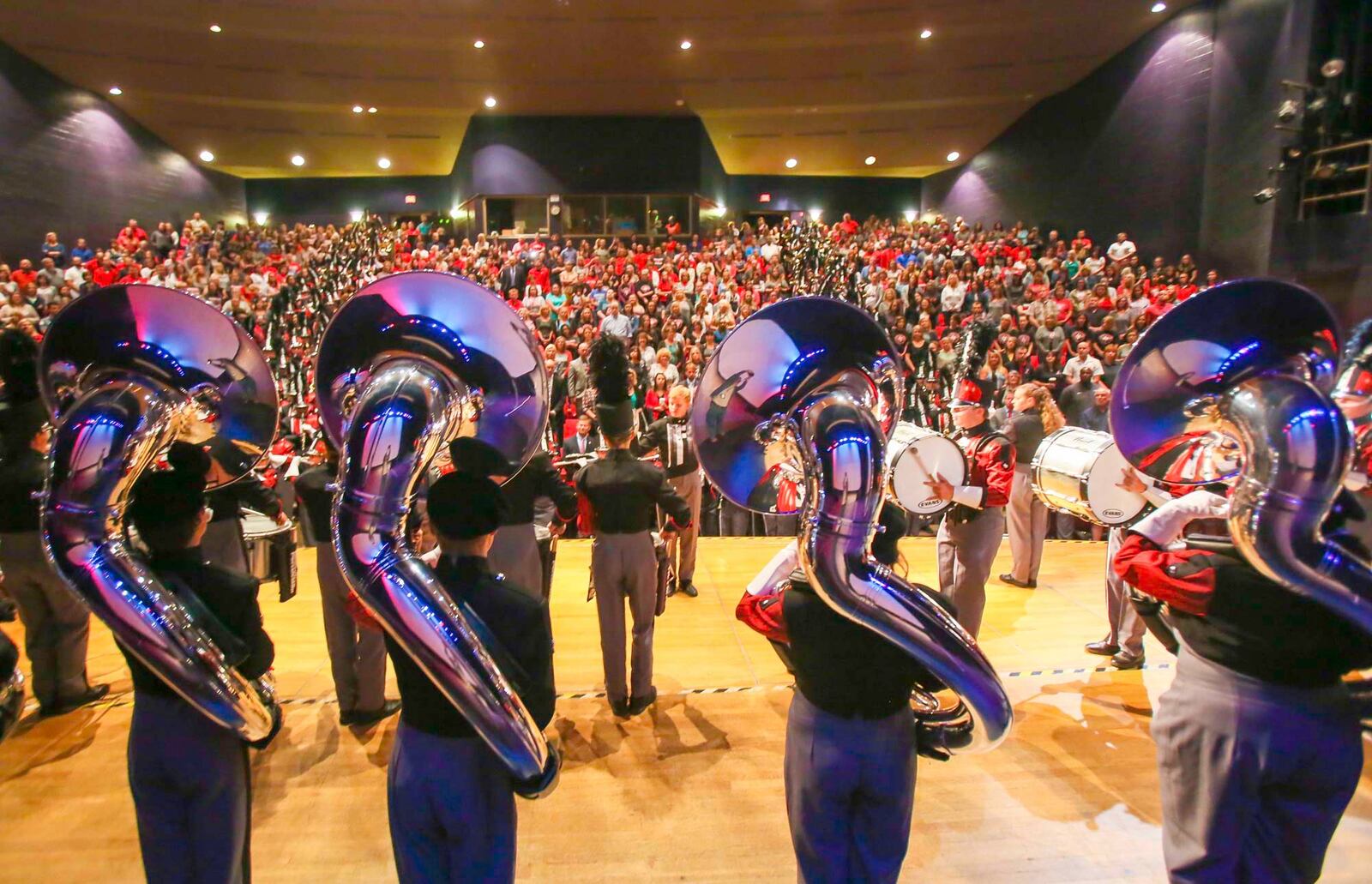 The Fairfield High School marching band kicked off a rally and meeting for Fairfield School District staff held at the high school Performing Arts Center, Friday, Sept. 1, 2-17. Because of the construction of several new buildings, the start of the school year will be Tuesday, Sept. 5. GREG LYNCH / STAFF