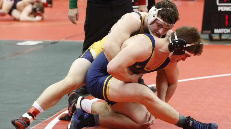 Joe Cochran of Springfield (top) was fourth at 192 pounds in the D-I individual state wrestling tournament. Barbara J. Perenic/The Columbus Dispatch