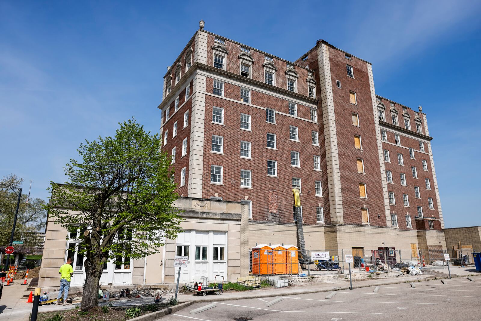 Construction continues on Tuesday, April 16, 2024, on The Well House, a boutique hotel in the former Anthony Wayne apartments building that will be part of the Hilton Hotel chain's Tapestry Collection. The 54-room hotel is expected to be open near the end of 2024. NICK GRAHAM/STAFF