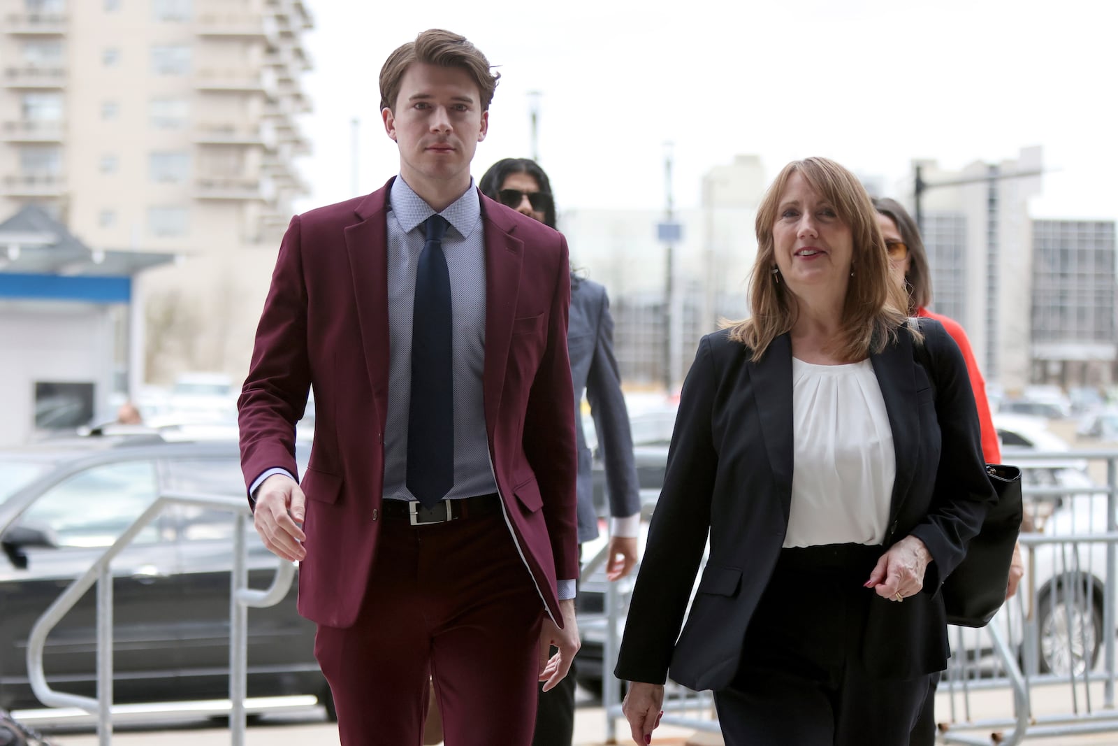 Carter Hart, one of five members of Canada’s 2018 world junior hockey team charged with sexual assault last year for an incident that allegedly took place in June 2018, arrives at the London Courthouse in London, Ontario, Wednesday, April 23, 2025. (Nicole Osborne/The Canadian Press via AP)