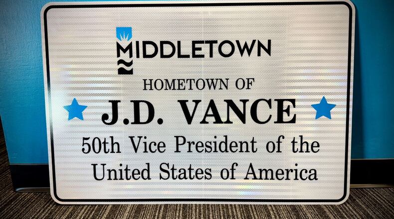 signs to be erected in Middletown recognizing native son JD Vance who will become the 50th vice president of the United States. CITY OF MIDDLETOWN