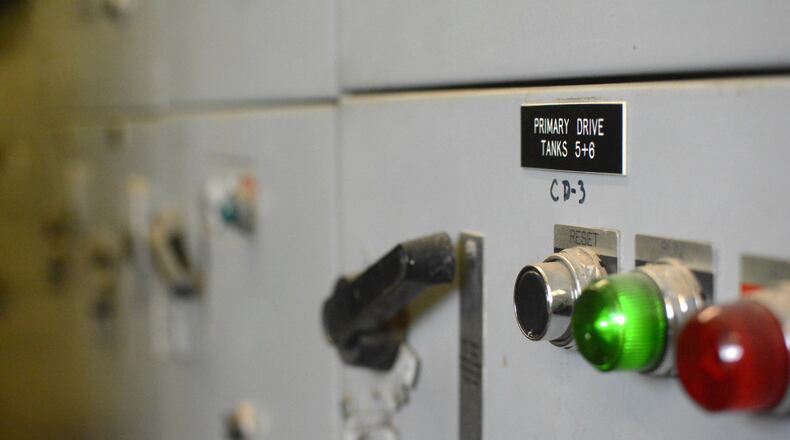 The city of Fairfield will replace the 1965 and 1974 motor control centers that provided power to the functions of the wastewater treatment plant. Pictured is one row of the 1974 motor control center installed when the city upgraded the plant. MICHAEL D. PITMAN/STAFF