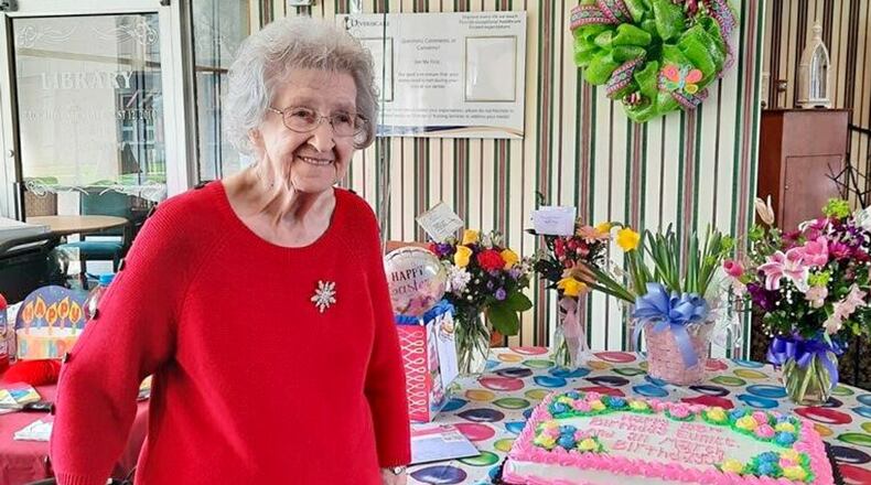 Eunice Murphy celebrated her 103rd birthday Wednesday at Bradford Place in Hamilton where she has lived for many years. A table was covered with flowers, balloons and a birthday cake that marked Murphy’s birthday and all March birthdays at Bradford Place. She was born at home on March 24, 1918 near Oxford.
When asked about being 103, Murphy said: “I don’t think about it. It’s just another day.” The key to 103, she said, is to “be active, stay active and eat healthy.” CONTRIBUTED