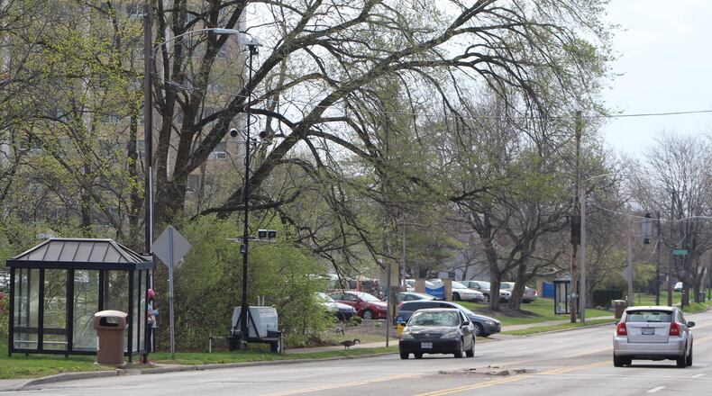 A mobile speed detection unit on the 900 block of Wilmington Avenue in Dayton. CORNELIUS FROLIK / STAFF