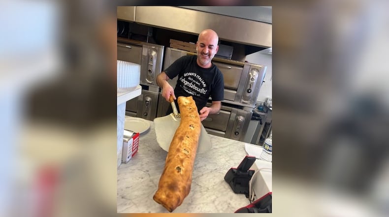 Roma’s Pizza & Pasta in Springboro has a 3-foot stromboli challenge for those who love anything and everything Italian (FACEBOOK PHOTO).