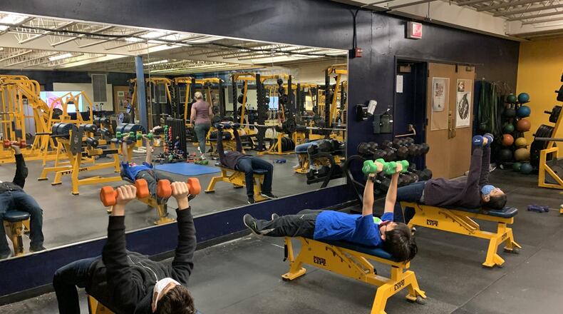 Oakwood Junior High physical education students working out. CONTRIBUTED
