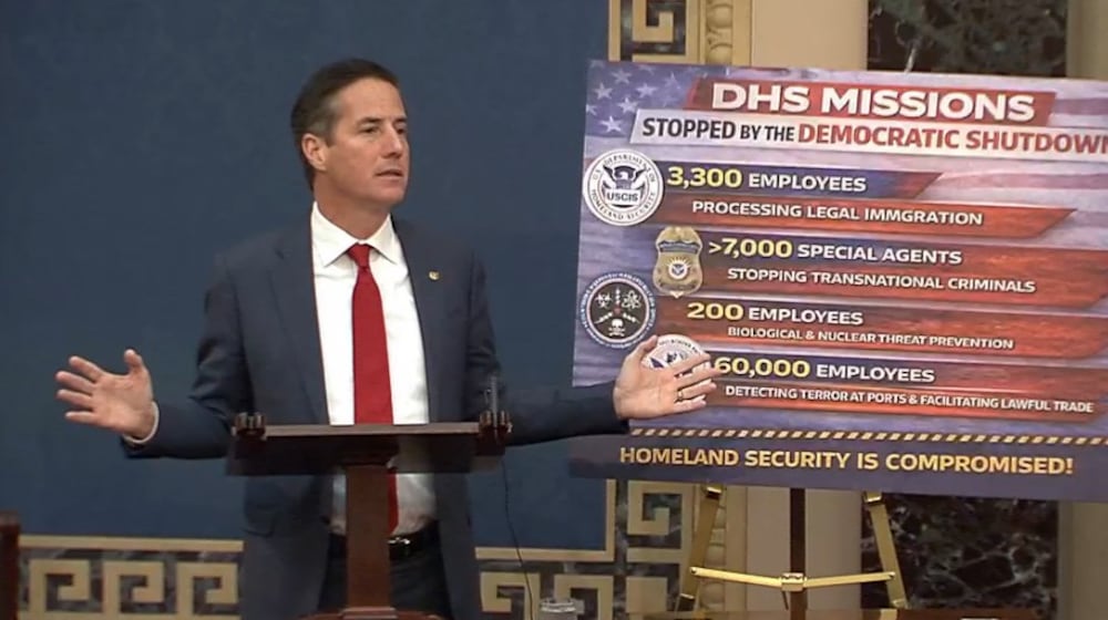 U.S. Sen. Bernie Moreno speaks on the Senate floor Thursday, March 19. JAMIE DUPREE