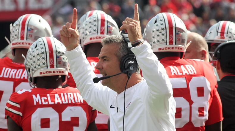 Ohio State’s Urban Meyer during a game Minnesota on Saturday, Oct. 13, 2018, at Ohio Stadium in Columbus. David Jablonski/Staff
