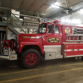 A fire truck sits inside a Milford Twp. Fire Department fire station. Township voters will decide May 5 whether to approve a 2‑mill Fire/EMS levy that would fund operations and equipment without raising the tax rate. CONTRIBUTED