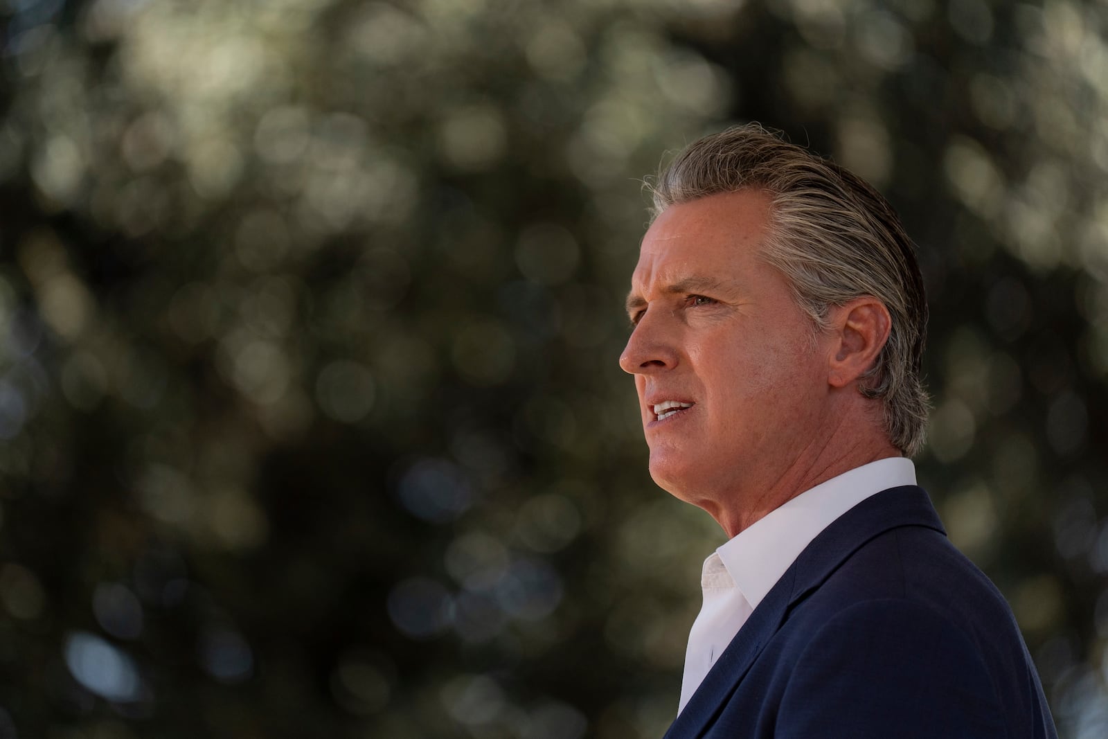 California Gov. Gavin Newsom speaks during a news conference in Downey, Calif., Wednesday, July 16, 2025. (AP Photo/Jae C. Hong)