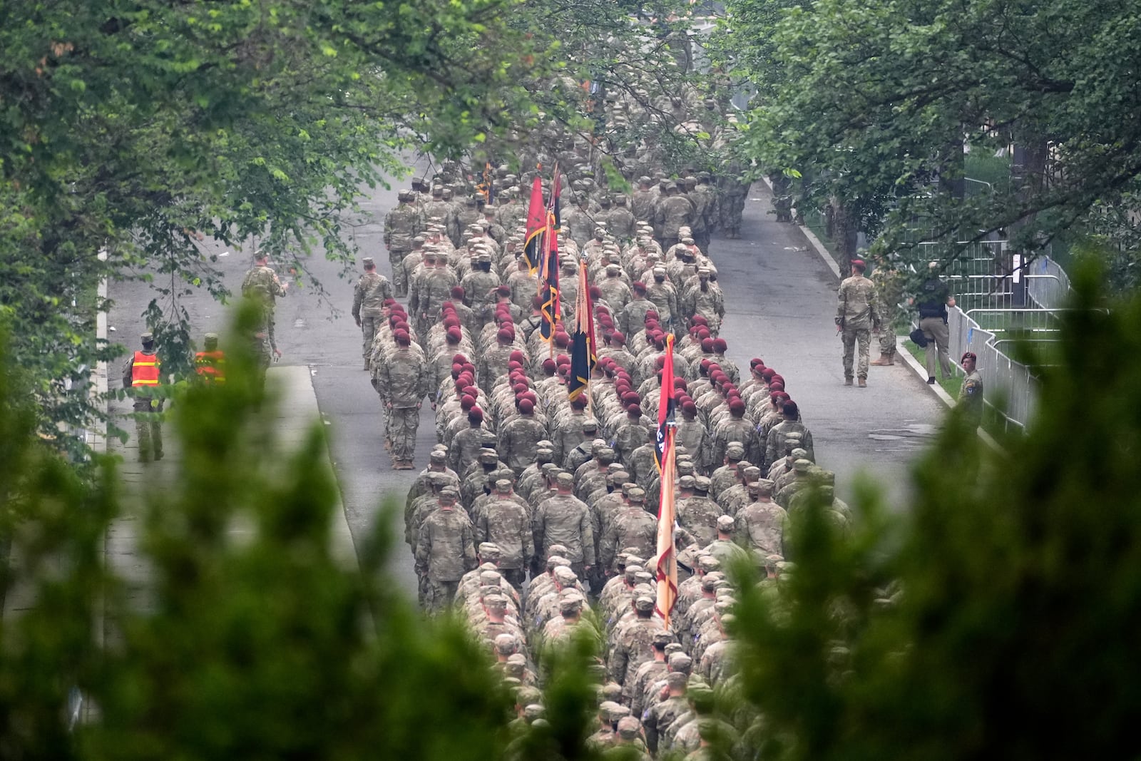 A military parade commemorating the Army's 250th anniversary, coinciding with President Donald Trump's 79th birthday, Saturday, June 14, 2025, in Washington. (AP Photo/Stephanie Scarbrough)