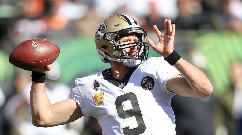 CINCINNATI, OH - NOVEMBER 11: Drew Brees #9 of the New Orleans Saints throws a pass during the first quarter of the game against the Cincinnati Bengals at Paul Brown Stadium on November 11, 2018 in Cincinnati, Ohio. (Photo by John Grieshop/Getty Images)