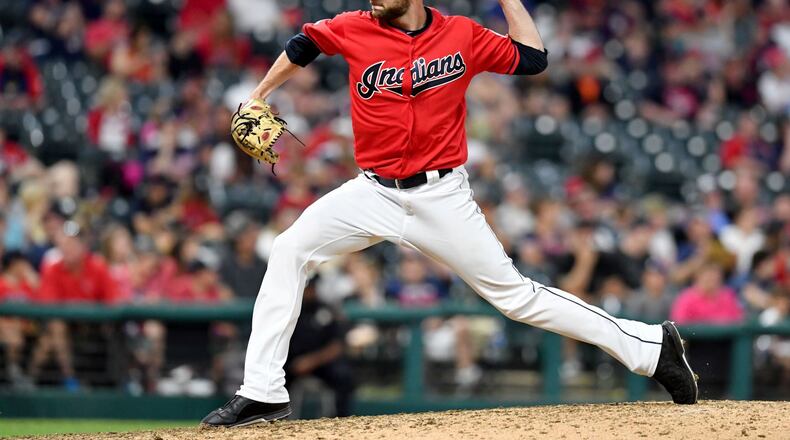 CLEVELAND, OHIO - MAY 25: Josh Smith #63 of the Cleveland Indians throws his first major league pitch during the seventh inning against the Tampa Bay Rays at Progressive Field on May 25, 2019 in Cleveland, Ohio. (Photo by Jason Miller/Getty Images)
