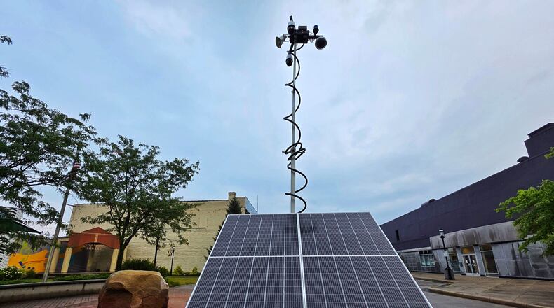 A security camera was added downtown for increased surveillance following downtown business owners' expressions of concern over multiple violent incident involving the city's unhoused population. The camera was moved as of July 21, 2025, for the Ohio Challenge, but it will be moved back to downtown. NICK GRAHAM/STAFF