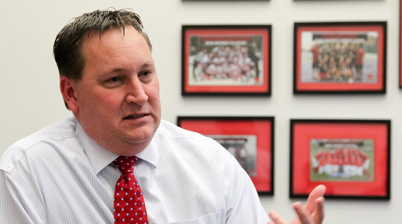 Miami University athletic director David Sayler in his office in Millett Hall in Oxford, Wednesday, Jan. 16, 2013. Staff photo by Greg Lynch