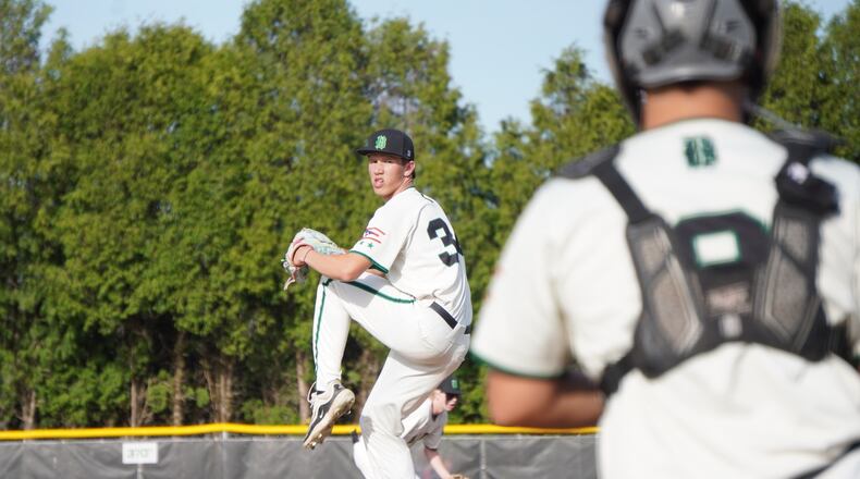 Badin's Caleb Driessen prepares to send a practice pitch to the plate during their game against Fenwick on Wednesday at Alumni Field. CHRIS VOGT/CONTRIBUTED