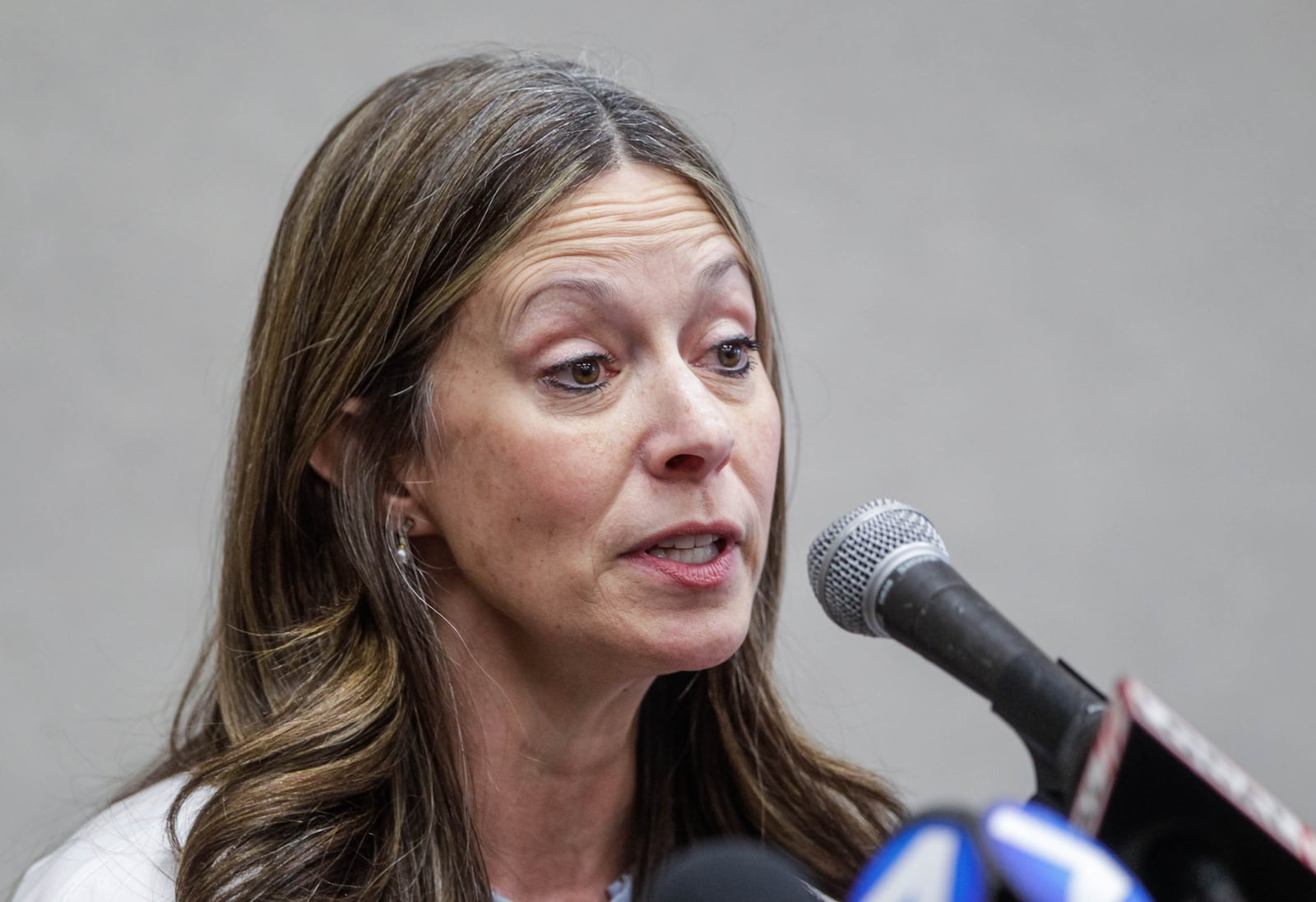 Amy Acton, M.D., director of health for the Ohio Department of Health, speaks during a press conference held at Miami University in Oxford Tuesday, Jan. 28, 2020. NICK GRAHAM / STAFF