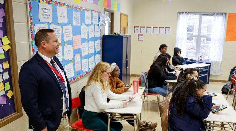 Butler County local school leadership is so far bucking a national trend that is seeing record levels of turnover among superintendents, especially since the onset of the COVID-19 pandemic. Early in 2022 a national survey of public-school superintendents revealed nearly half of the respondents said they were considering or planning to leave their job in the next two to three years. Fairfield Schools leader Billy Smith, pictured during a recent classroom visit, is now the longest-tenured of all county superintendents. (File Photo\Journal-News)