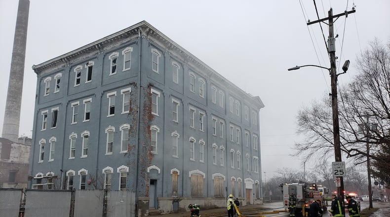 Smoke showing from old Mohawk paper office building in Hamilton. NICK GRAHAM/STAFF